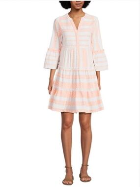 Lands' End dress with bright peachy orange Print